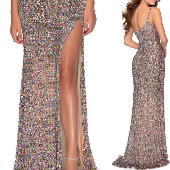 La Femme Multicolor Sequin Gown size 10 NWT - Picture 2 of 9